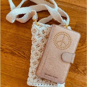 Handmade Phone Crossbody Purse Phone Bag, Crochet Mini Bag color cream